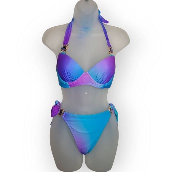 MODA MINX Women's Armour Crystal Bikini Set in Lilac Ombre size Small - Picture 1 of 11